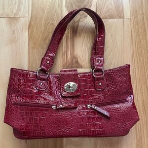 Red shiny snake print shoulder bag